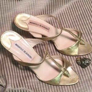 Manolo Blahnik gold leather mules